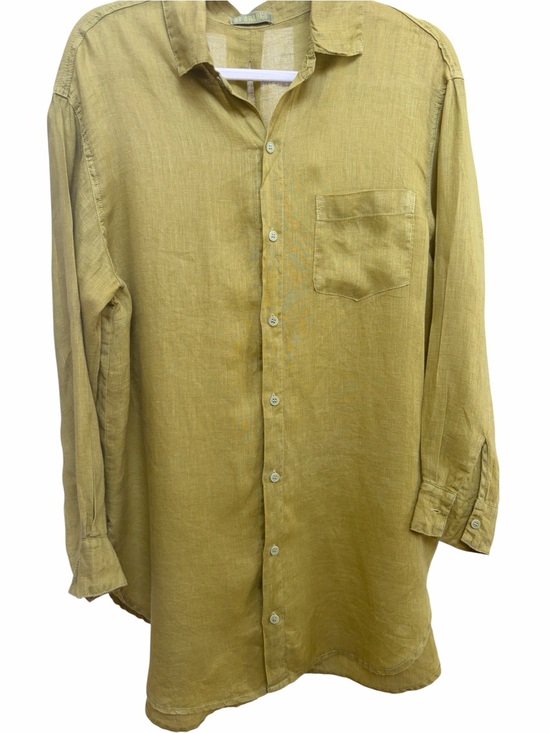 CP Shades Tops - CP SHADES 100% linen button down olive tunic OVERSIZED relaxed button cuff XS